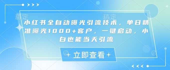 小红书全自动曝光引流技术,单日*曝光1000+客户,一键启动,小白也能当天引流【揭秘】