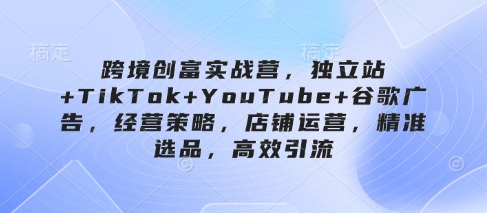 跨境创富实战营,*站+TikTok+*+谷歌广告,经营策略,店铺运营,*选品,*引流