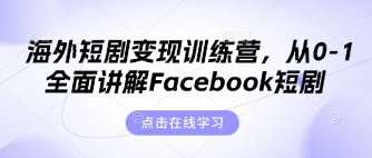 海外短剧变现训练营,从0-1*讲解Facebook短剧
