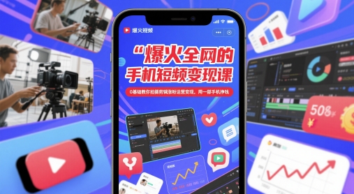 爆火*的手机短视频变现课,0基础教你拍摄剪辑涨粉运营变现,用一部手机挣钱