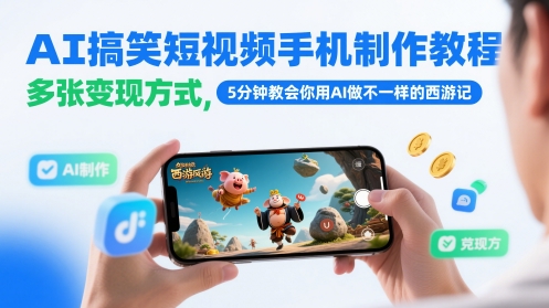 AI搞笑短视频手机制作教程,多张变现方式,5分钟教会你用AI做不一样的*记