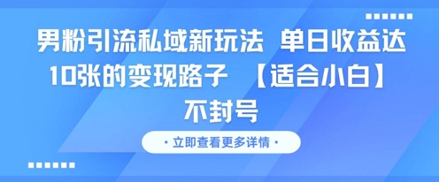 男粉引流私域新玩法,单日收益达10张的变现路子 【适合小白】不封号