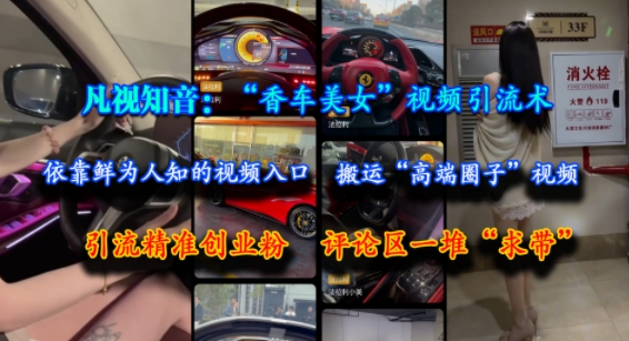 凡视知音:“香车美女”视频引流术,依靠鲜为人知的视频入口,搬运“*圈子”视频,引流*创业粉,评论区一堆“求带”