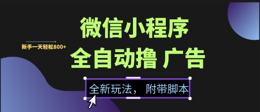 微信小程序全自动撸广告项目,*解决没流量的问题,新手一天8张+【揭秘】
