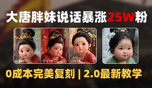 AI大唐胖贵妃说话2.0,40条视频暴涨40w粉,附*变现攻略