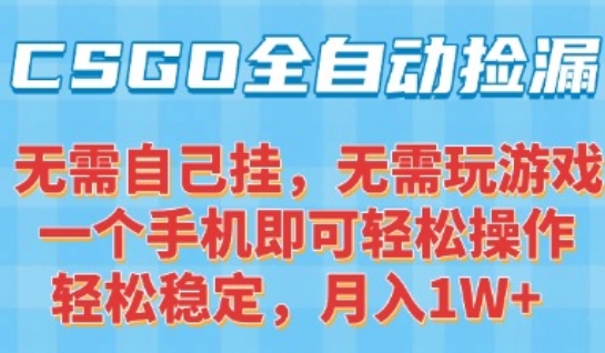 CSGO自动捡漏项目,**玩法,一个手机可操作,新手小白轻松月入1W+,操作简单易上手【揭秘】