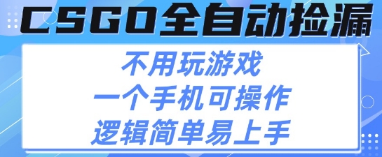 CSGO自动捡漏项目,**玩法,不用挂G不用玩游戏,一个手机即可操作,新手小白轻松月入1W+【揭秘】