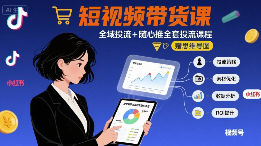 *短视频带货课,全域投流+随心推全套投流课程+思维导图