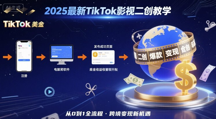 2025年*TikTok影视二创教学,从注册到发布撸美金全流程,跨境变现新机遇