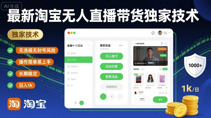 *淘宝无人直播带货*技术,无违规无封号风险,操作简单易上手,长期稳定日入1k【揭秘】