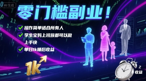 零门槛副业!操作简单适合*人,学生宝妈上班族都可以做,上手快,单日1k睡后收益【揭秘】