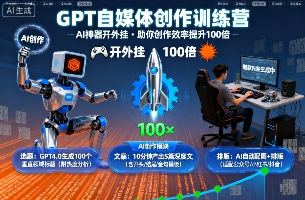 GPT自媒体创作训练营:AI*开外挂,助你创作效率提升100倍