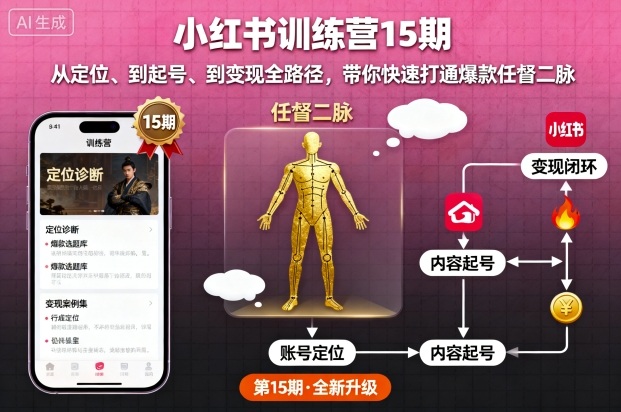 小红书训练营15期,从*、到起号、到变现全路径,带你快速打通*任督二脉