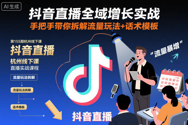 抖音直播全域增长实战*55期杭州线下课,手把手带你拆解流量玩法+话术模板