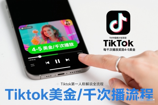 TK中视频计划项目,Tiktok*人称解说流程,每干次播放奖励4-5美金